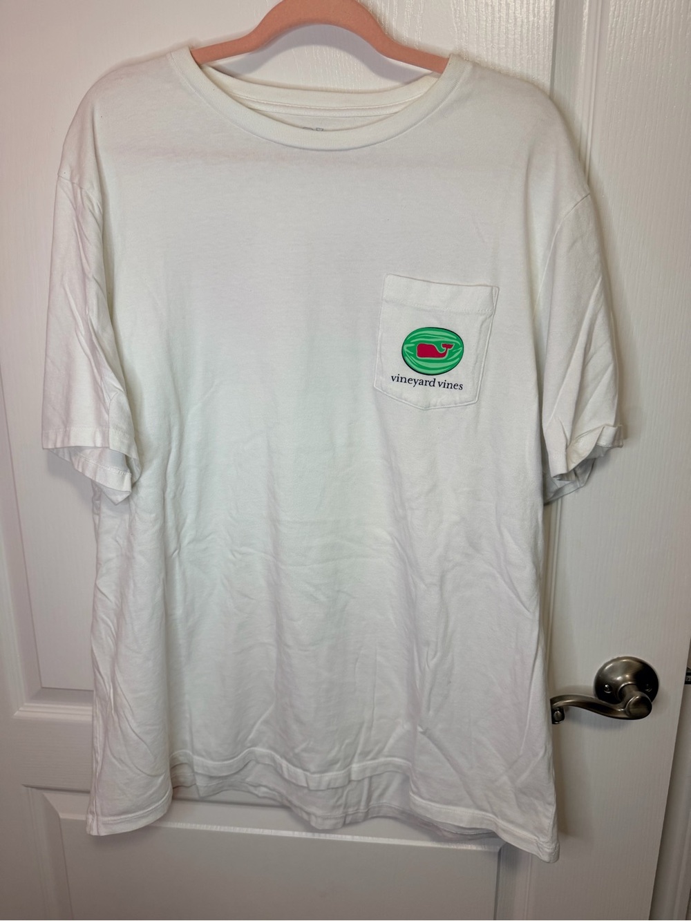 Vineyard Vines White Short-Sleeve Tee with watermelon Whale Patch